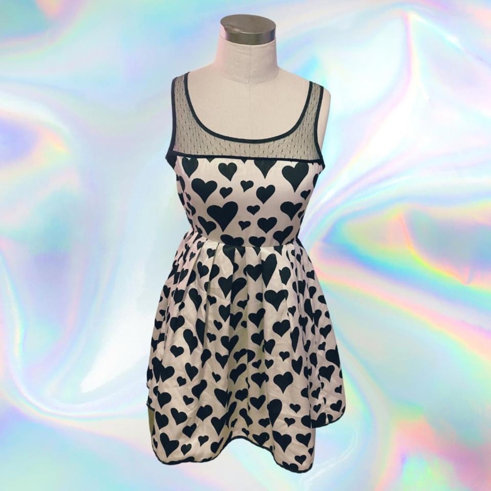 ModCloth Black and White Large Heart Print Evening Gown / Cocktail Dress